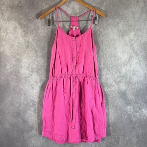 Juicy Couture Linen Mini Dress Womens Small Pink Racerback Button Front Pockets